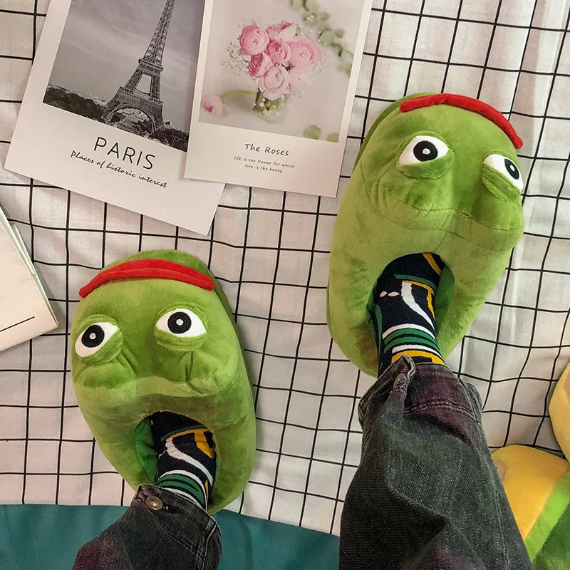 Sad Frog Plush Slipper