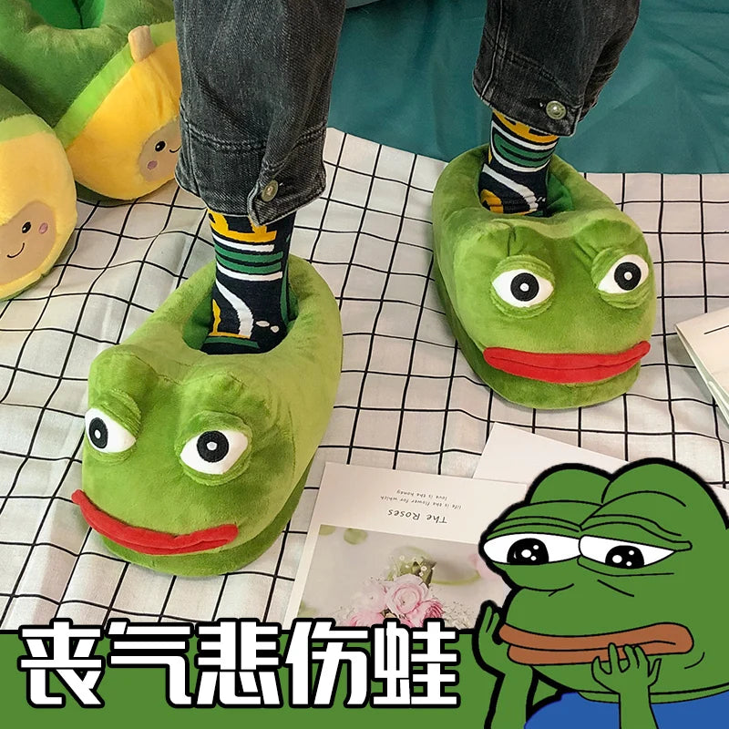 Sad Frog Plush Slipper