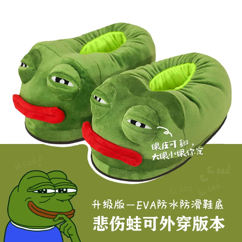 Sad Frog Plush Slipper